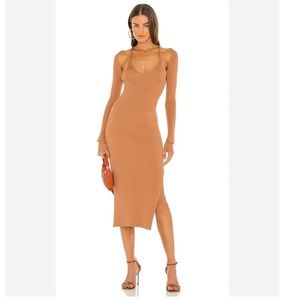 Jonathan Simkhai ESPERANZA COMPACT CUTOUT SHAWL DRESS IN CAMEL